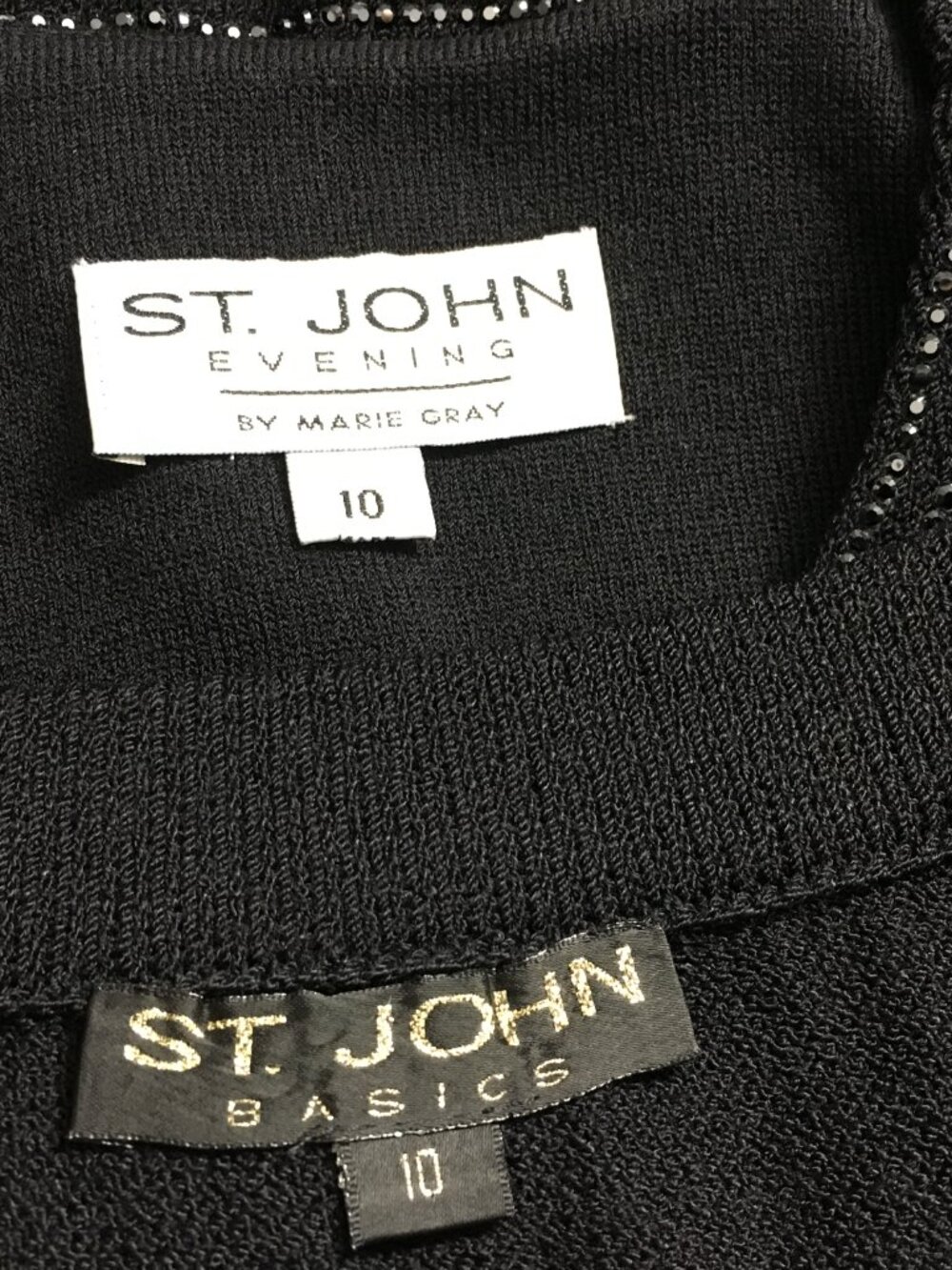 BEAUTIFUL St John evening knit black rhinestones embellished skirt suit 10 - Picture 10 of 10
